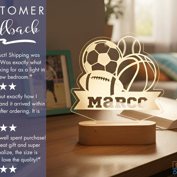 Personalized Sports Night Light | Custom Baseball, Football, Basketball & Soccer - Picture 7 of 8